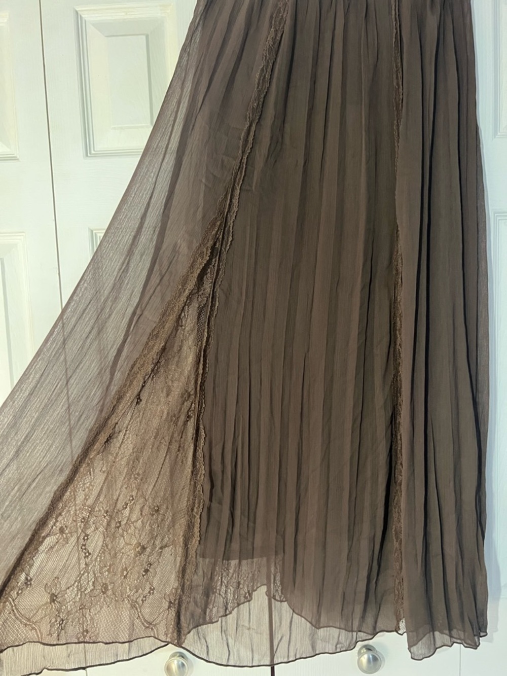 ZARA Lace Godet Chiffon Overlay Brown Maxi Elastic Waist Skirt. M NWT - Picture 12 of 16